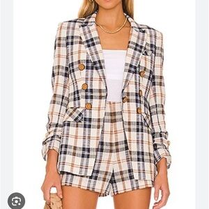 Veronica Beard NWOT Oneta Dickey Jacket Size 4 Navy & Camel Plaid